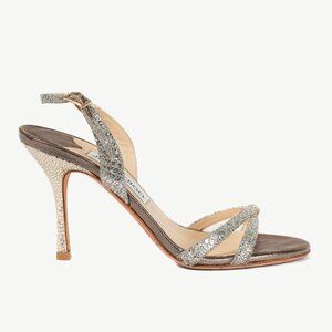 Jimmy Choo India Champagne Glitter Fabric Sandals